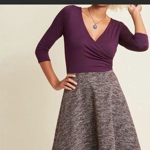 ModCloth v-neck faux wrap dress with contrasting shirt